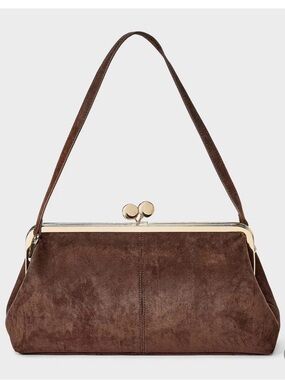 Classic Brown Suede Frame-Top Shoulder Bag